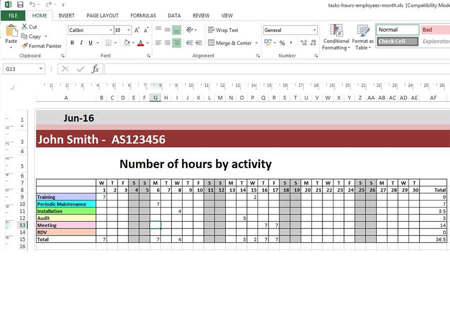 Monatsbericht ber Mitarbeiter Stunden