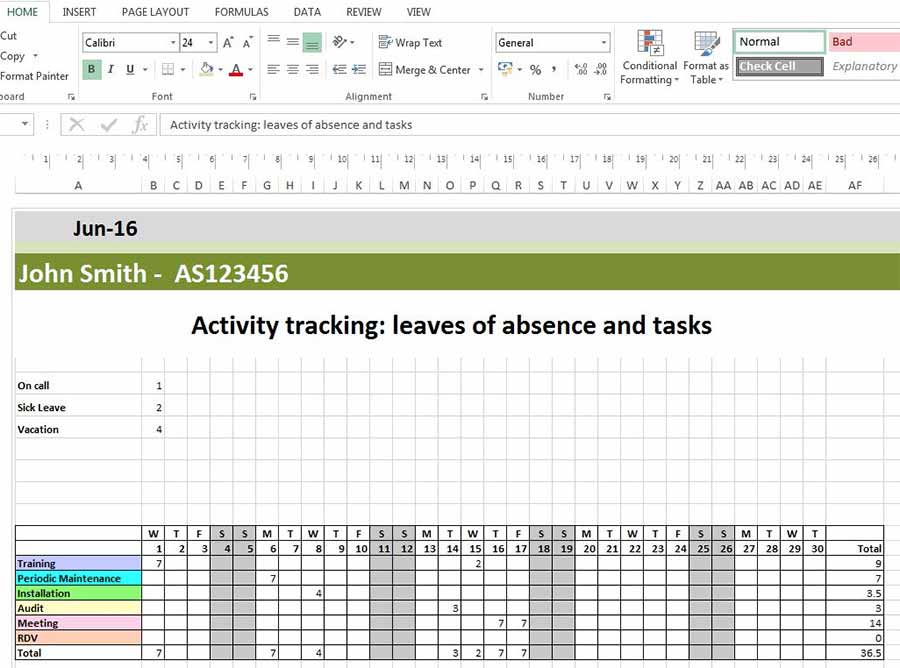 Eine monatliche Planung von Abwesenheiten im Excel