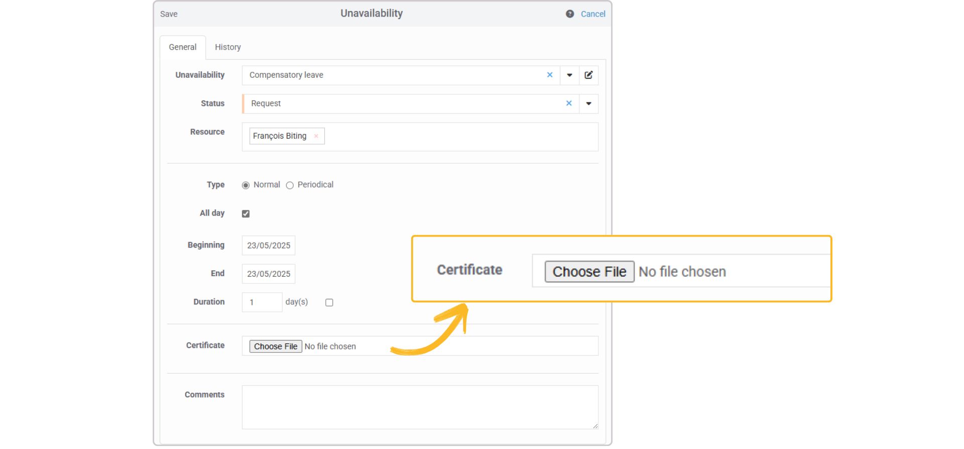Benutzerdefinierte Felder für Abwesenheiten