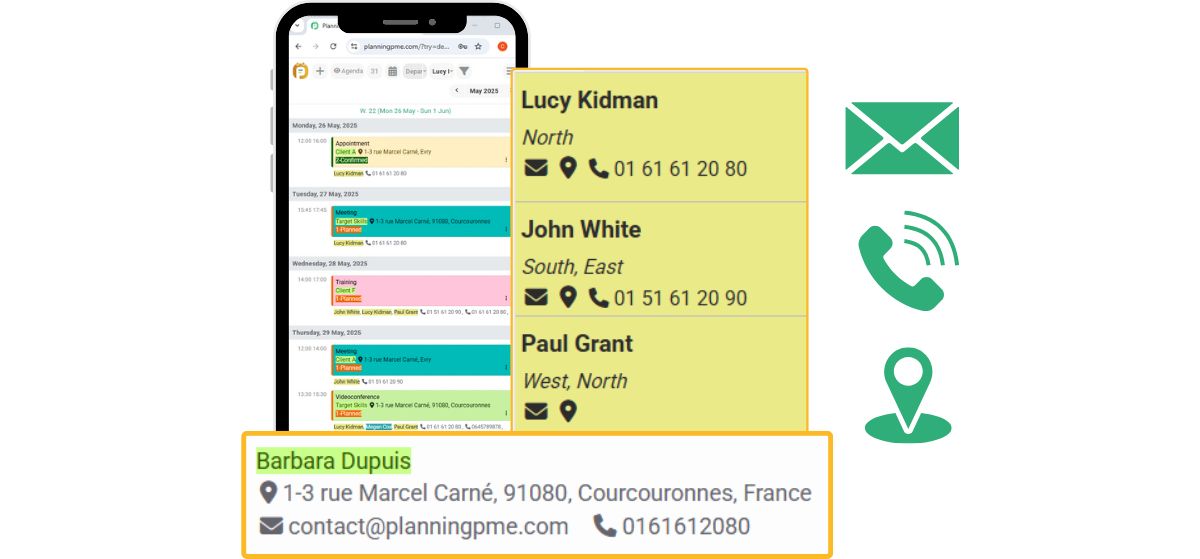 Klickbare Symbole fr Telefonnummer, E-Mail und Adresse