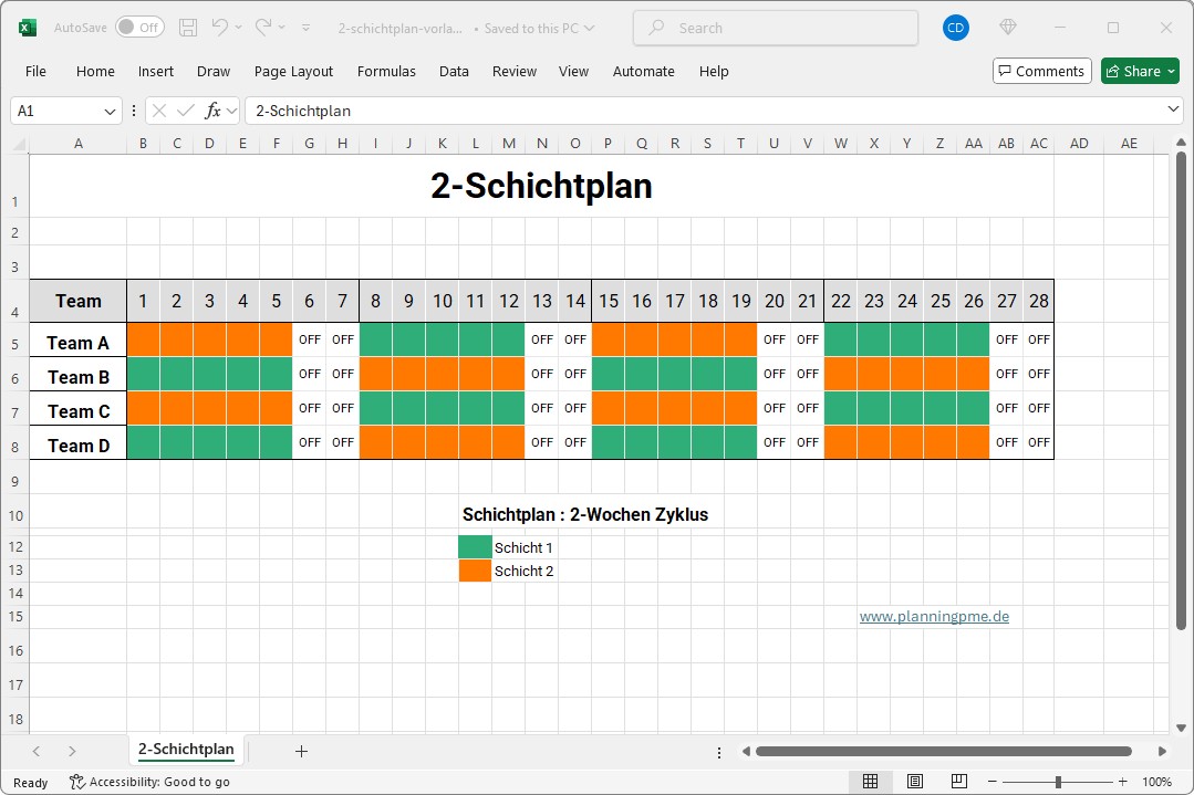 Excel-Vorlage fr rotierenden Zeitplan fr zwei Schichten
