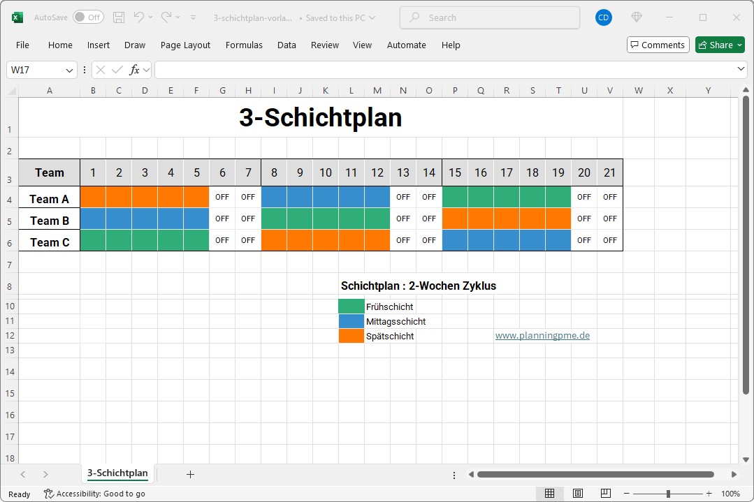 Excel-Vorlage fr einen rotierenden Stundenplan in drei Schichten