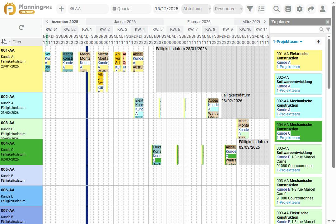 Beispiel f�r einen Werkstatt-Produktionsplan mit PlanningPME
